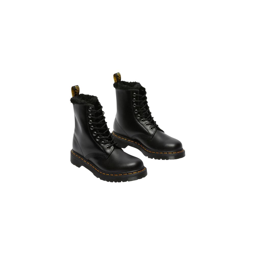 Schwarze Leder-Schnürstiefeletten
