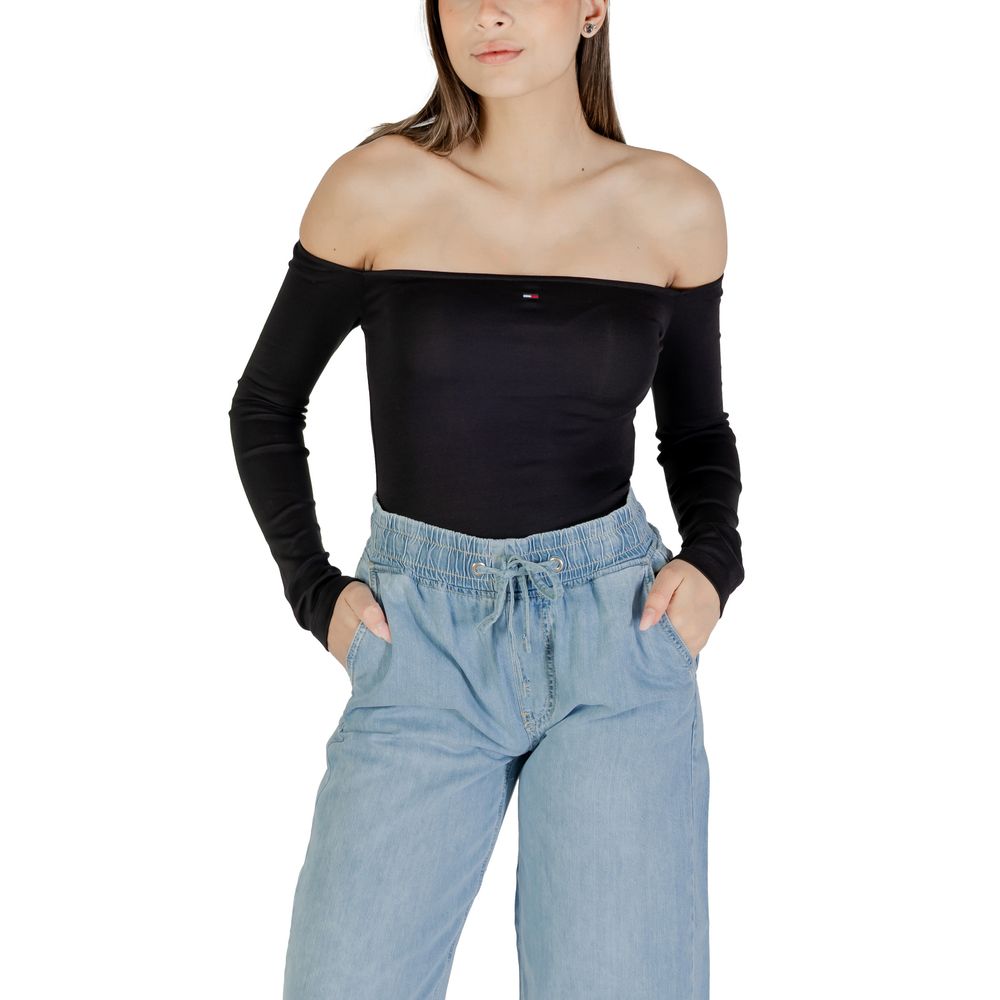 Schwarzes Langarm-T-Shirt aus recycelter Baumwolle