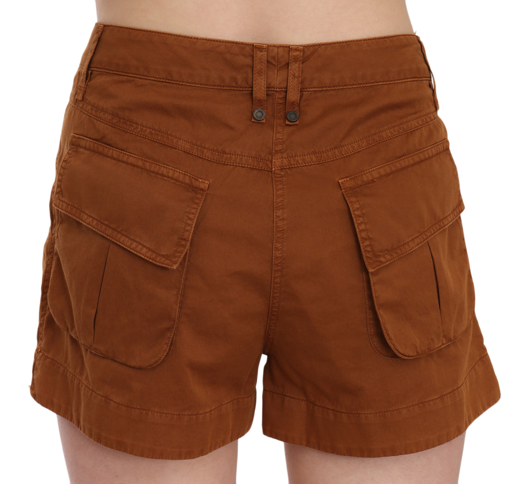 Braune High-Waist Mini-Shorts aus Baumwolldenim