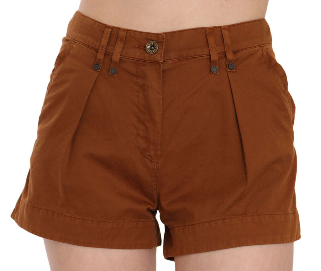 Braune High-Waist Mini-Shorts aus Baumwolldenim