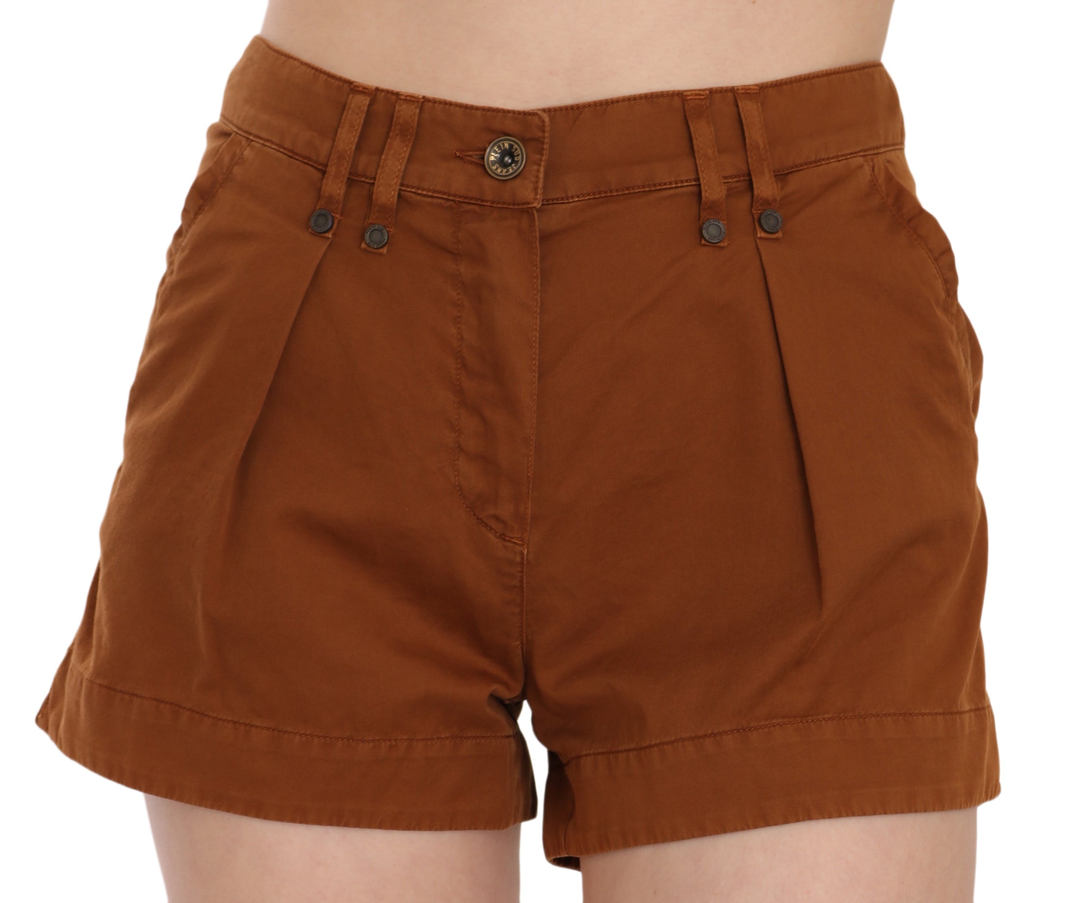 Braune High-Waist Mini-Shorts aus Baumwolldenim