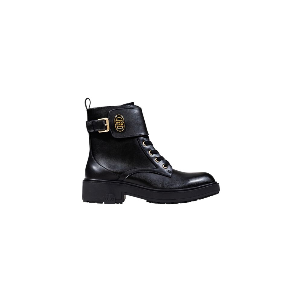 Schwarze Kunstleder-Schnürstiefeletten