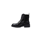 Schwarze Kunstleder-Schnürstiefeletten