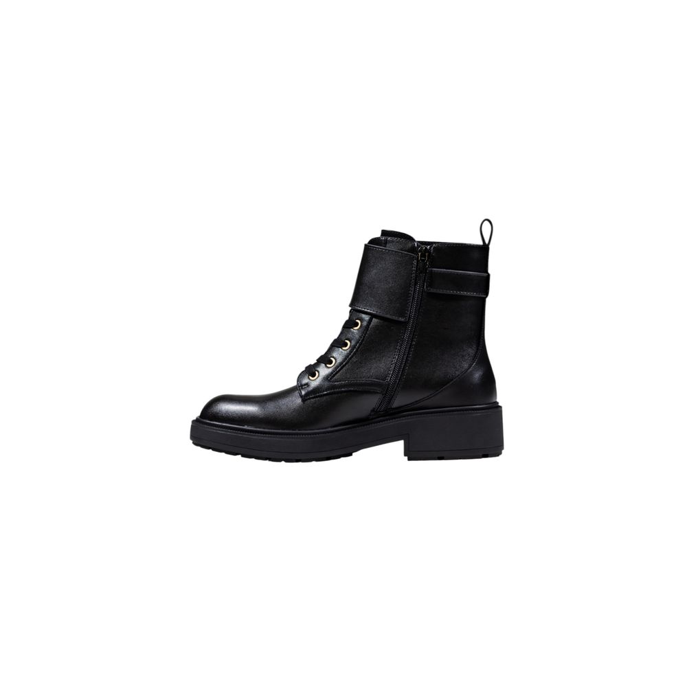 Schwarze Kunstleder-Schnürstiefeletten