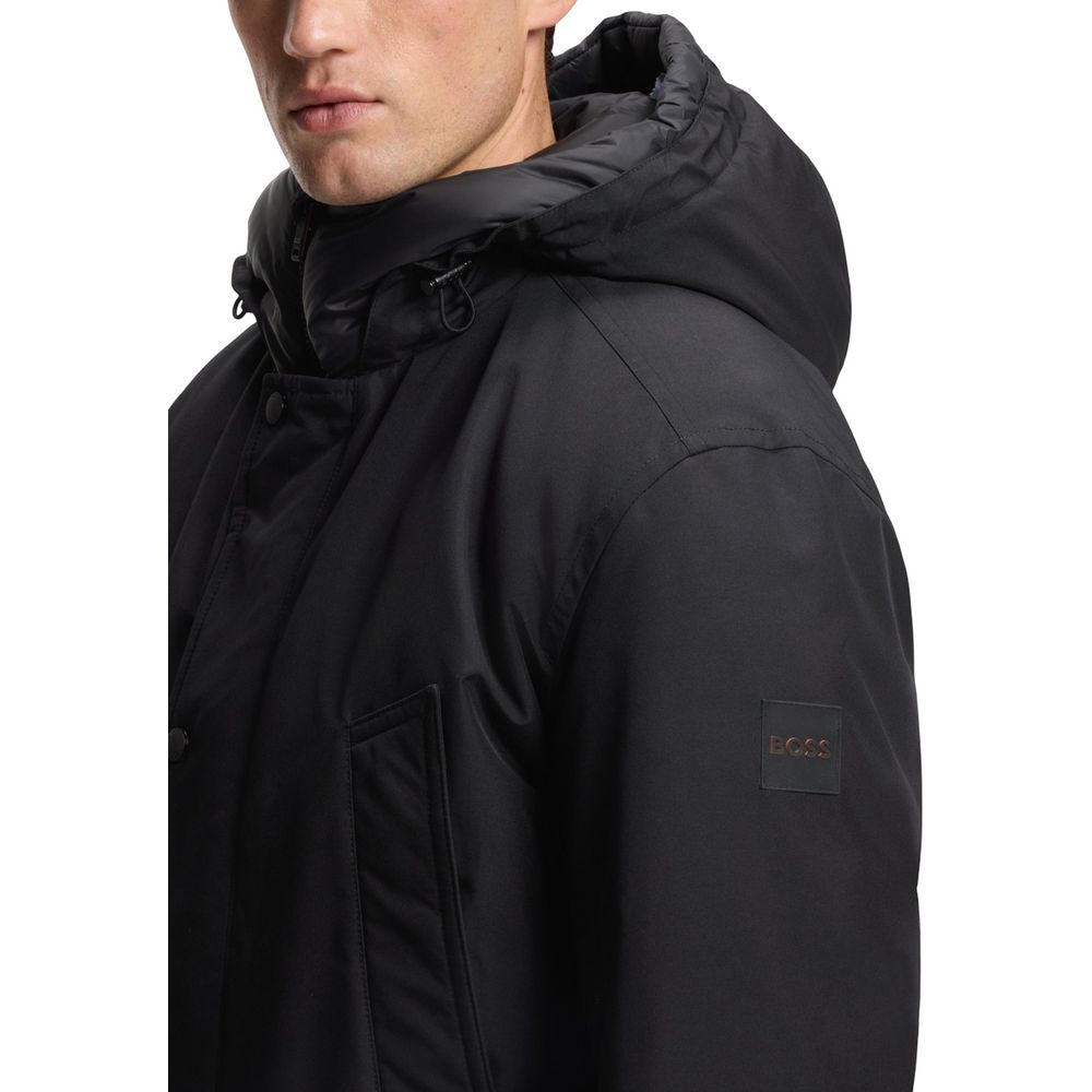 Schwarze Polyester-Jacke in voller Länge