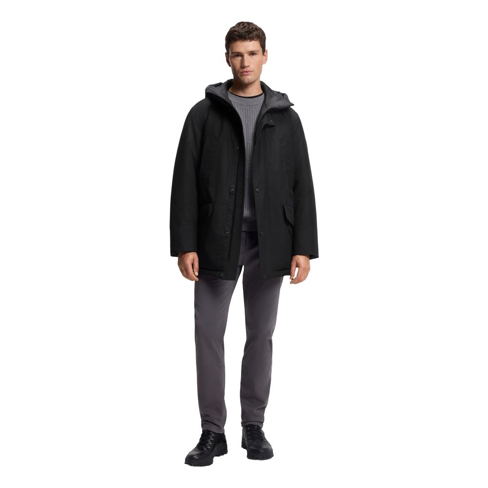 Schwarze Polyester-Jacke in voller Länge