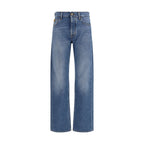 Blue Cotton Straight-Leg Jeans