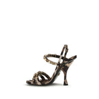 Braune Stoff-Sandalen mit Stilettoabsatz