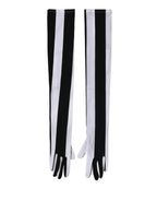 Black White Stripes Nylon Elbow Length Women Gloves