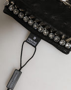 Women Black Embellished Wrist Length Mitten Gloves