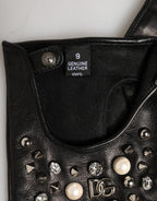 Black Embellished Wrist Length Mitten Women Gloves