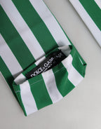 Green White Stripes Nylon Elbow Length Women Gloves