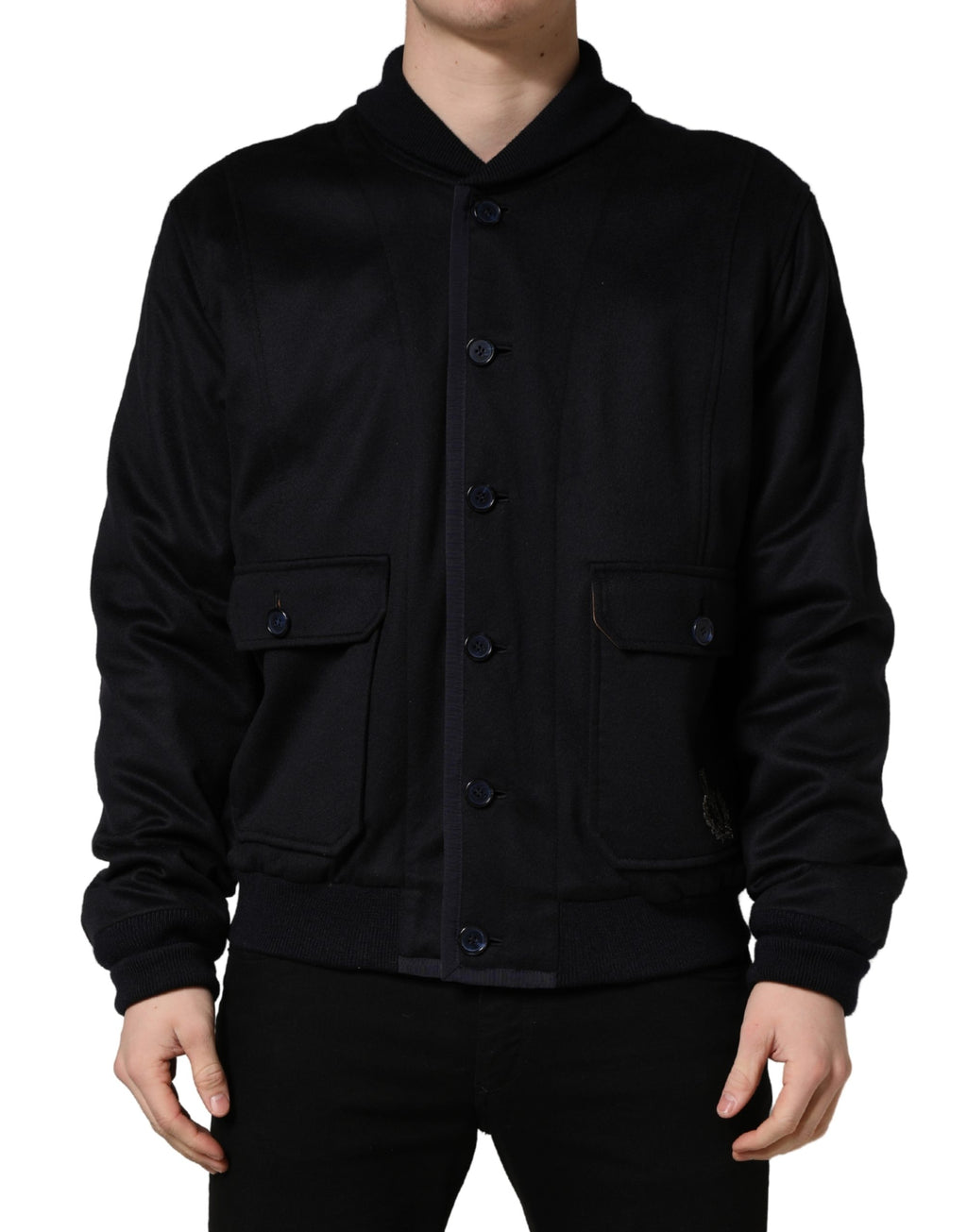 Schwarze Kaschmir-Strickjacke mit Knopfleiste