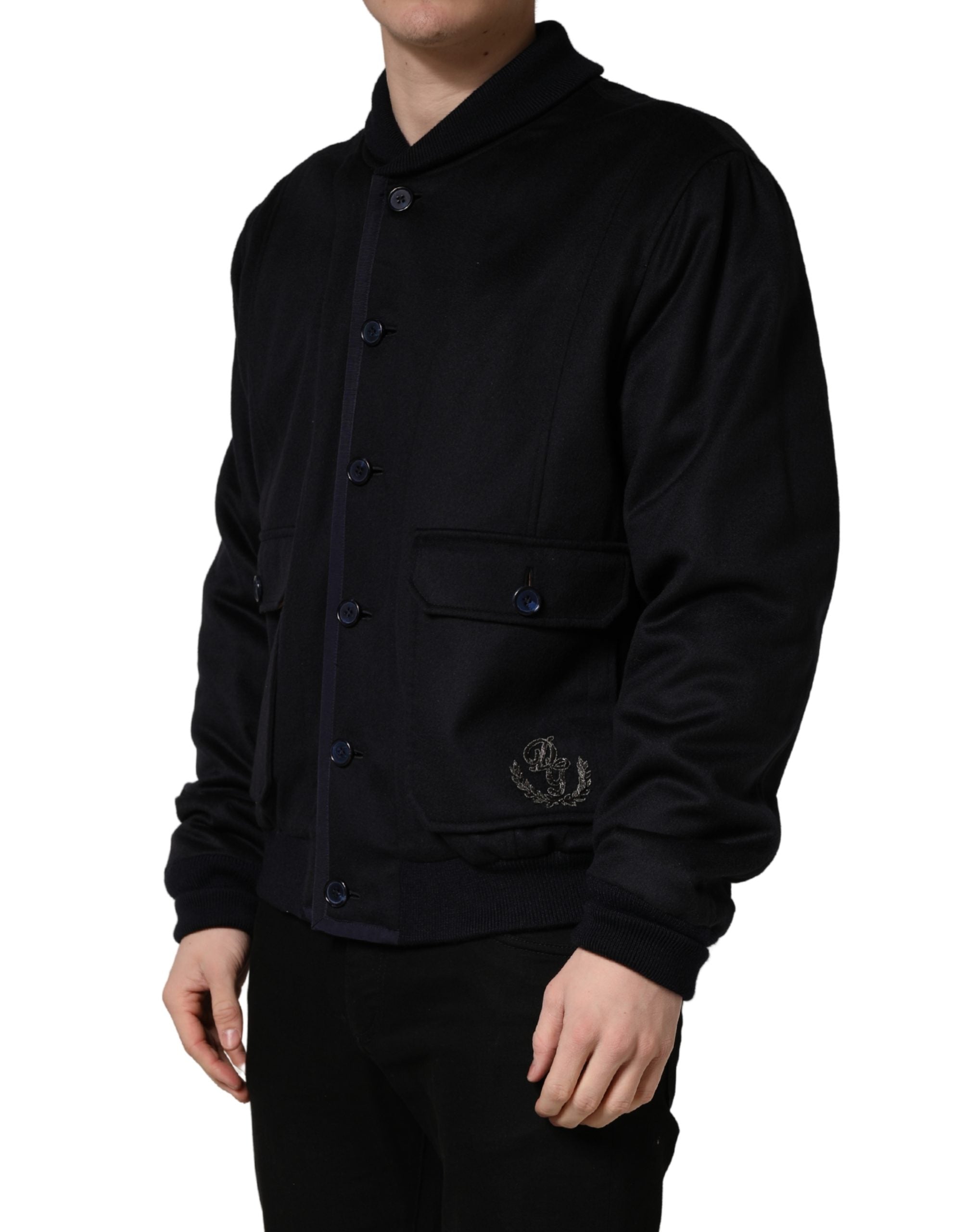 Schwarze Kaschmir-Strickjacke mit Knopfleiste
