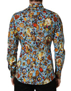 Blue Cotton Jewel Print Button Down GOLD Shirt
