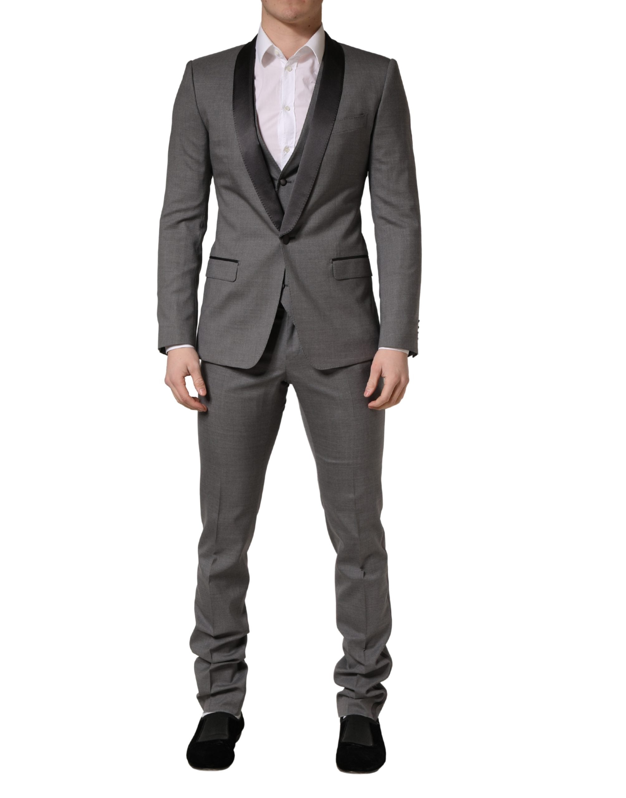 Gray Wool Single Breasted 1 Button 3 Piece Suit
