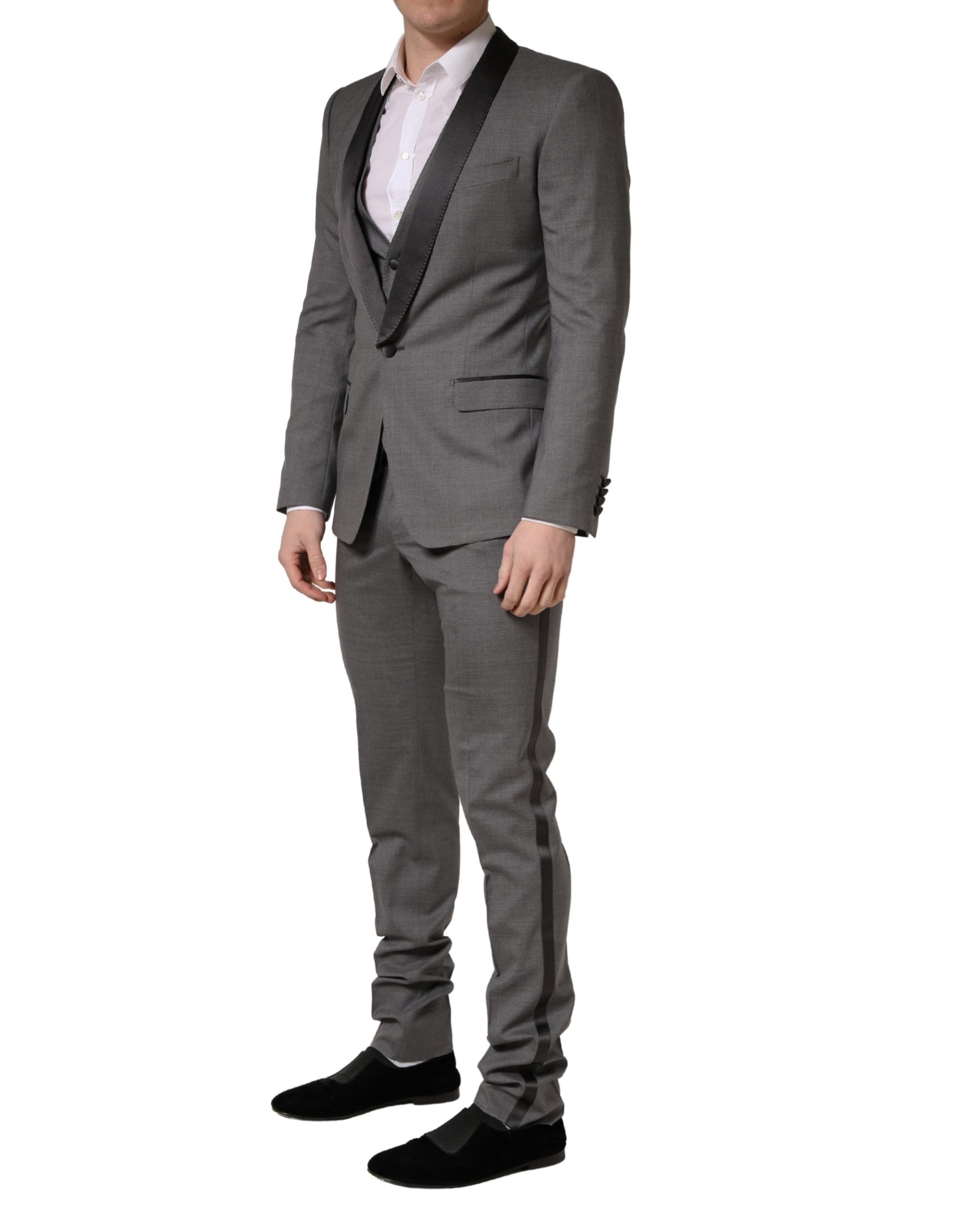 Gray Wool Single Breasted 1 Button 3 Piece Suit