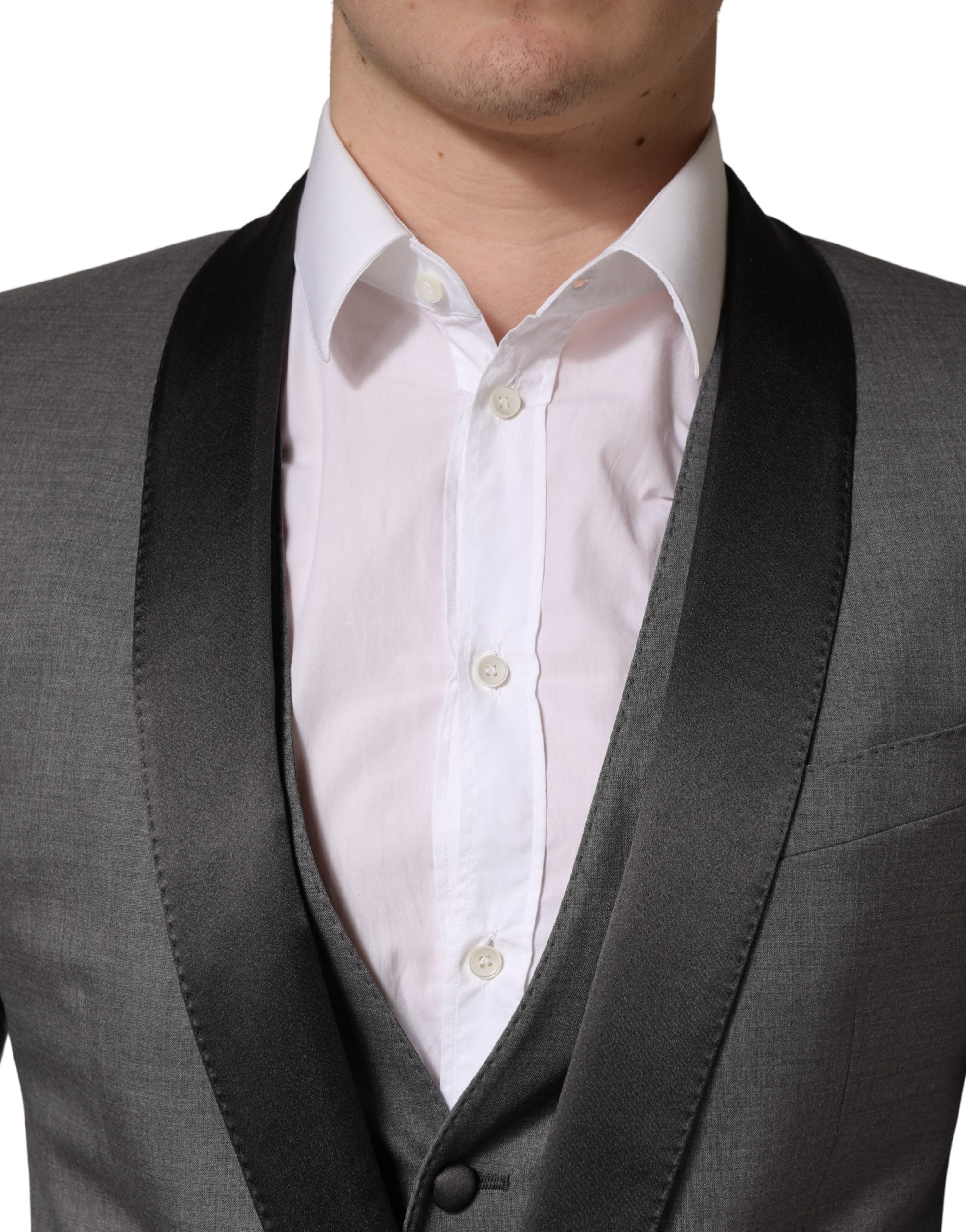 Gray Wool Single Breasted 1 Button 3 Piece Suit