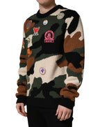 Mehrfarbiger Intarsien-Strickpullover mit Camouflage-Muster