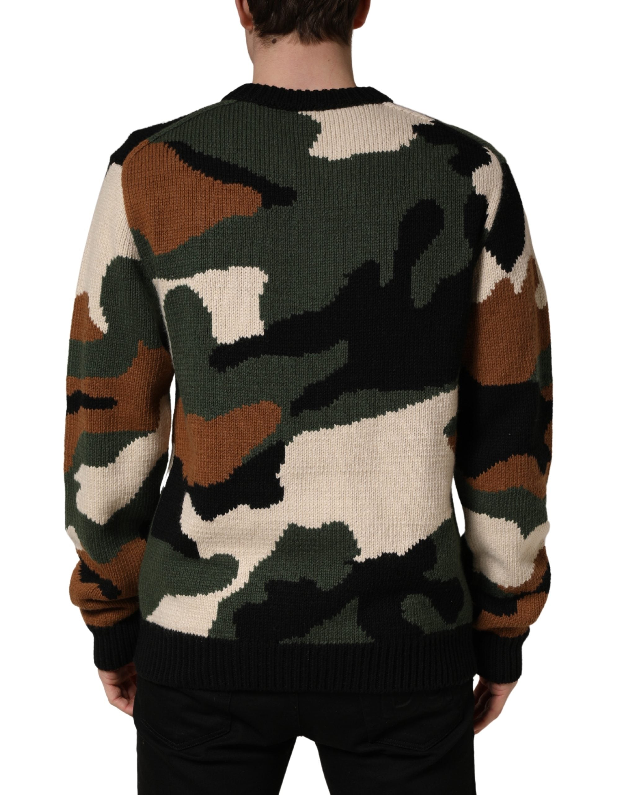 Mehrfarbiger Intarsien-Strickpullover mit Camouflage-Muster