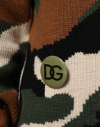 Mehrfarbiger Intarsien-Strickpullover mit Camouflage-Muster