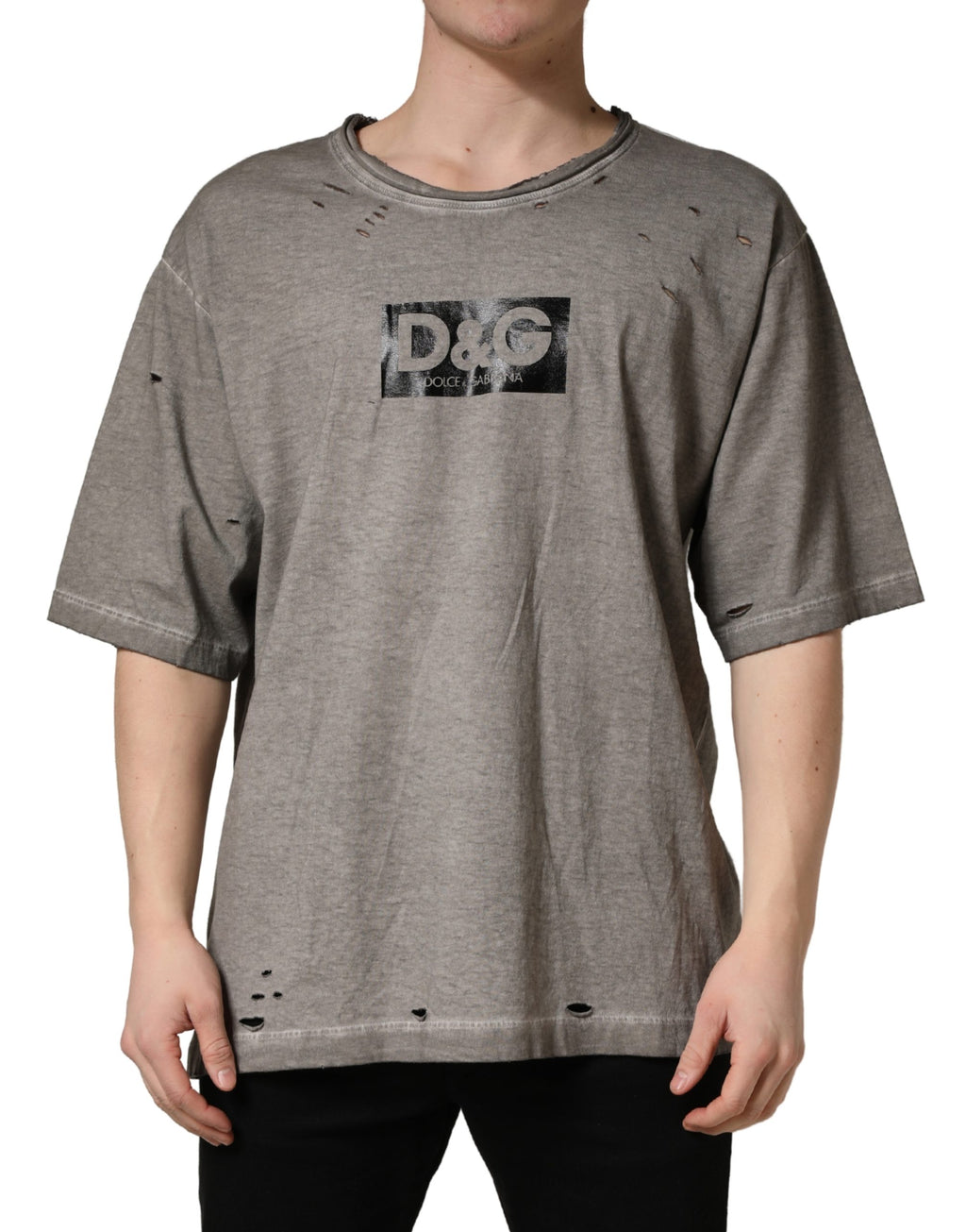 Graues Baumwoll-T-Shirt mit Rundhalsausschnitt und DG Logo Print