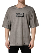 Graues Baumwoll-T-Shirt mit Rundhalsausschnitt und DG Logo Print