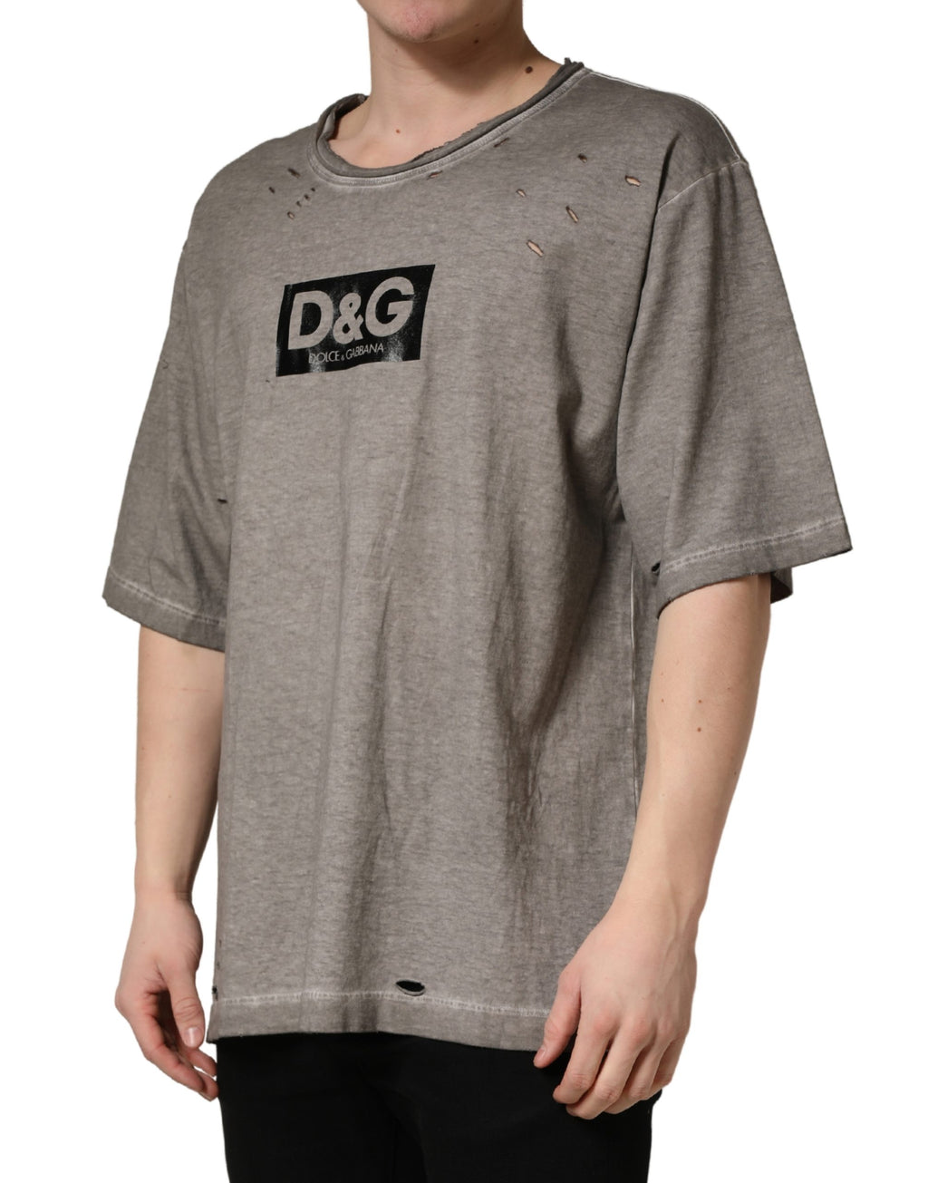 Graues Baumwoll-T-Shirt mit Rundhalsausschnitt und DG Logo Print