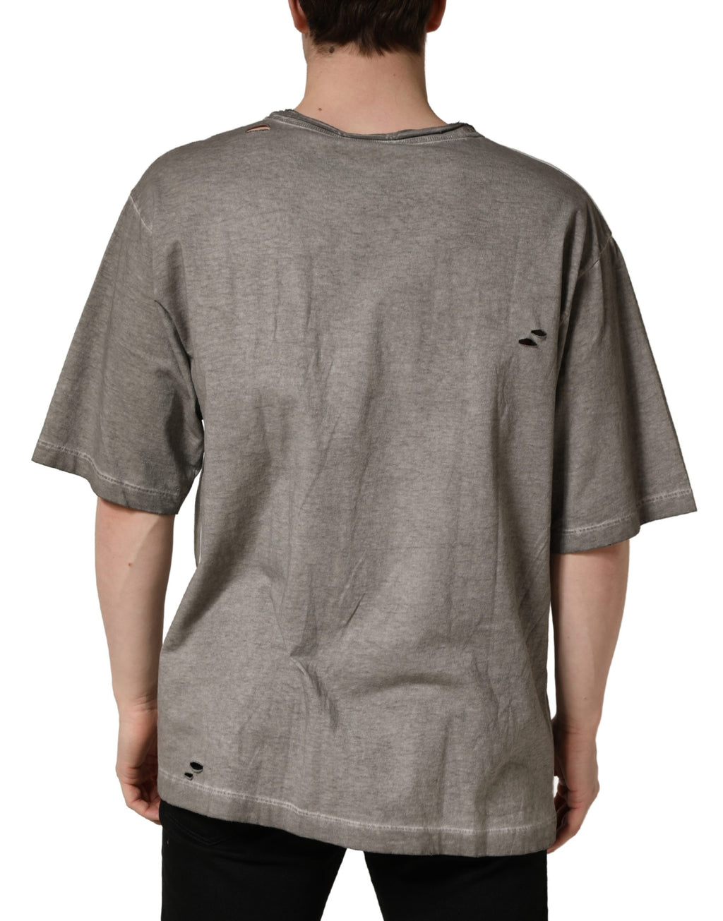 Graues Baumwoll-T-Shirt mit Rundhalsausschnitt und DG Logo Print