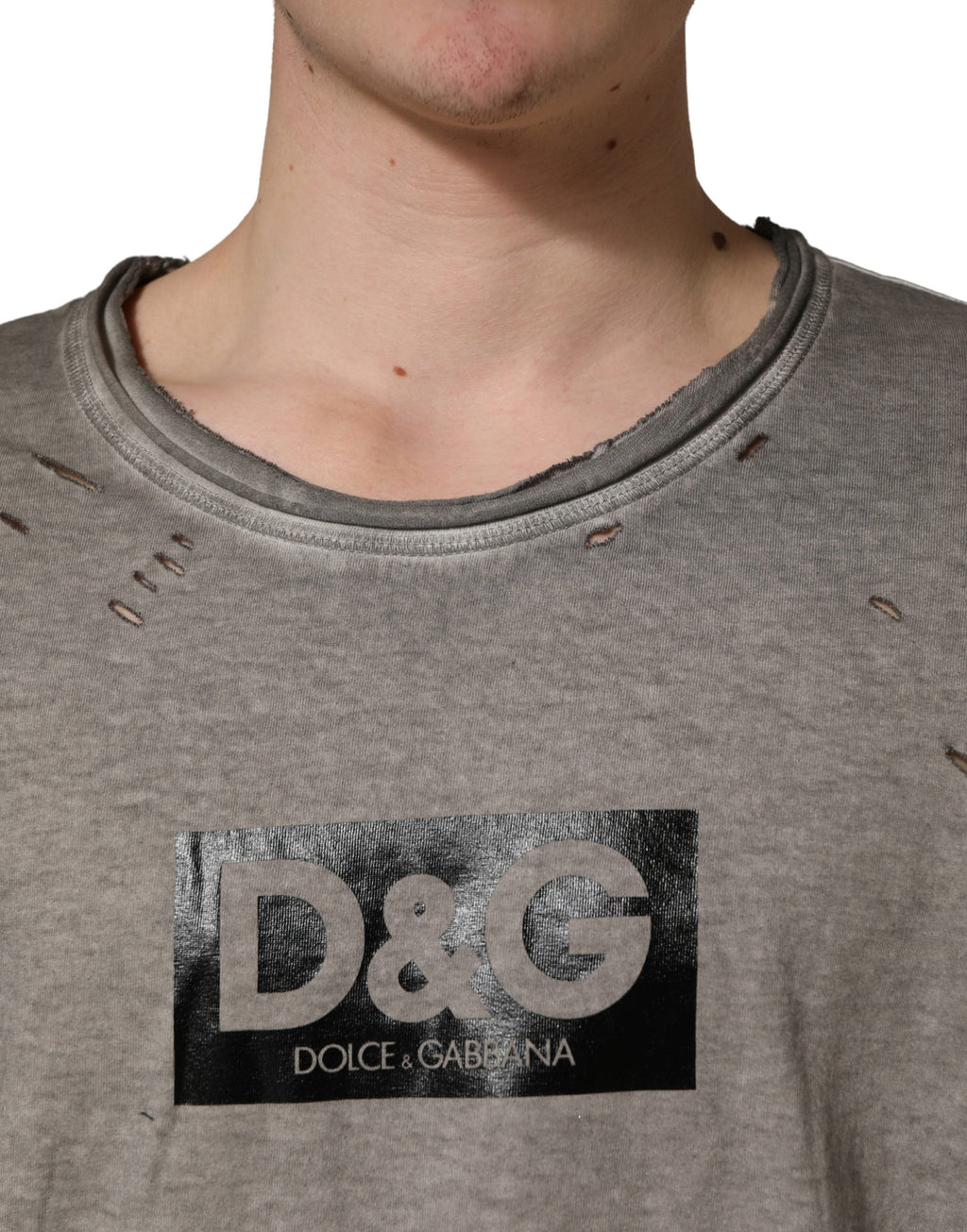 Graues Baumwoll-T-Shirt mit Rundhalsausschnitt und DG Logo Print