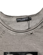 Graues Baumwoll-T-Shirt mit Rundhalsausschnitt und DG Logo Print