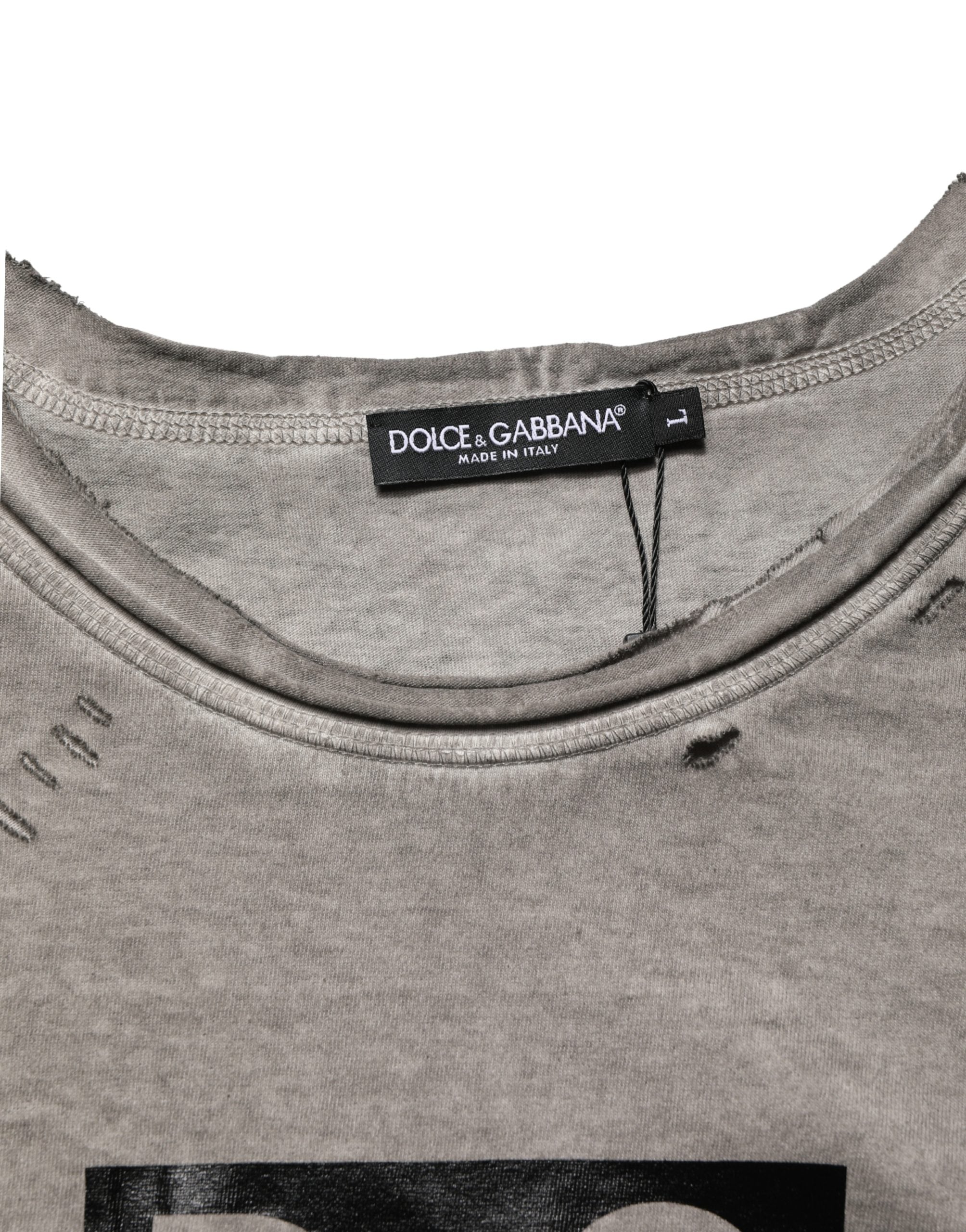 Graues Baumwoll-T-Shirt mit Rundhalsausschnitt und DG Logo Print