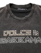 Gray Logo Embellished Men Crew Neck T-shirt