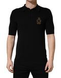 Schwarzes Wappen-Patch Seiden-Poloshirt
