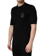 Schwarzes Wappen-Patch Seiden-Poloshirt