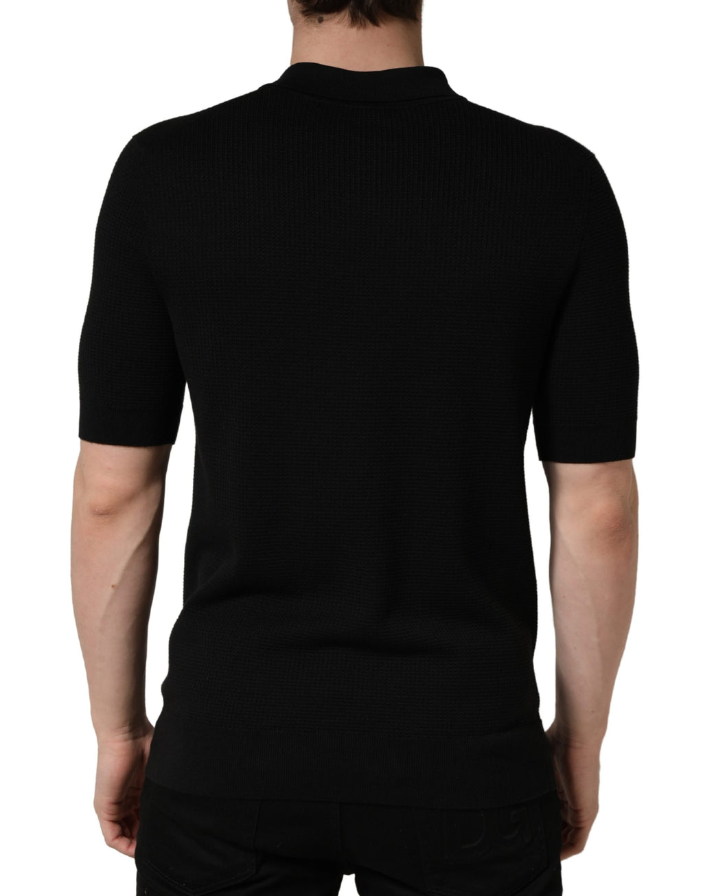 Schwarzes Wappen-Patch Seiden-Poloshirt