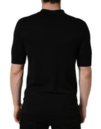 Schwarzes Wappen-Patch Seiden-Poloshirt