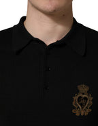 Schwarzes Wappen-Patch Seiden-Poloshirt