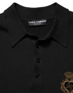 Schwarzes Wappen-Patch Seiden-Poloshirt