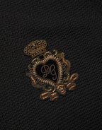Schwarzes Wappen-Patch Seiden-Poloshirt