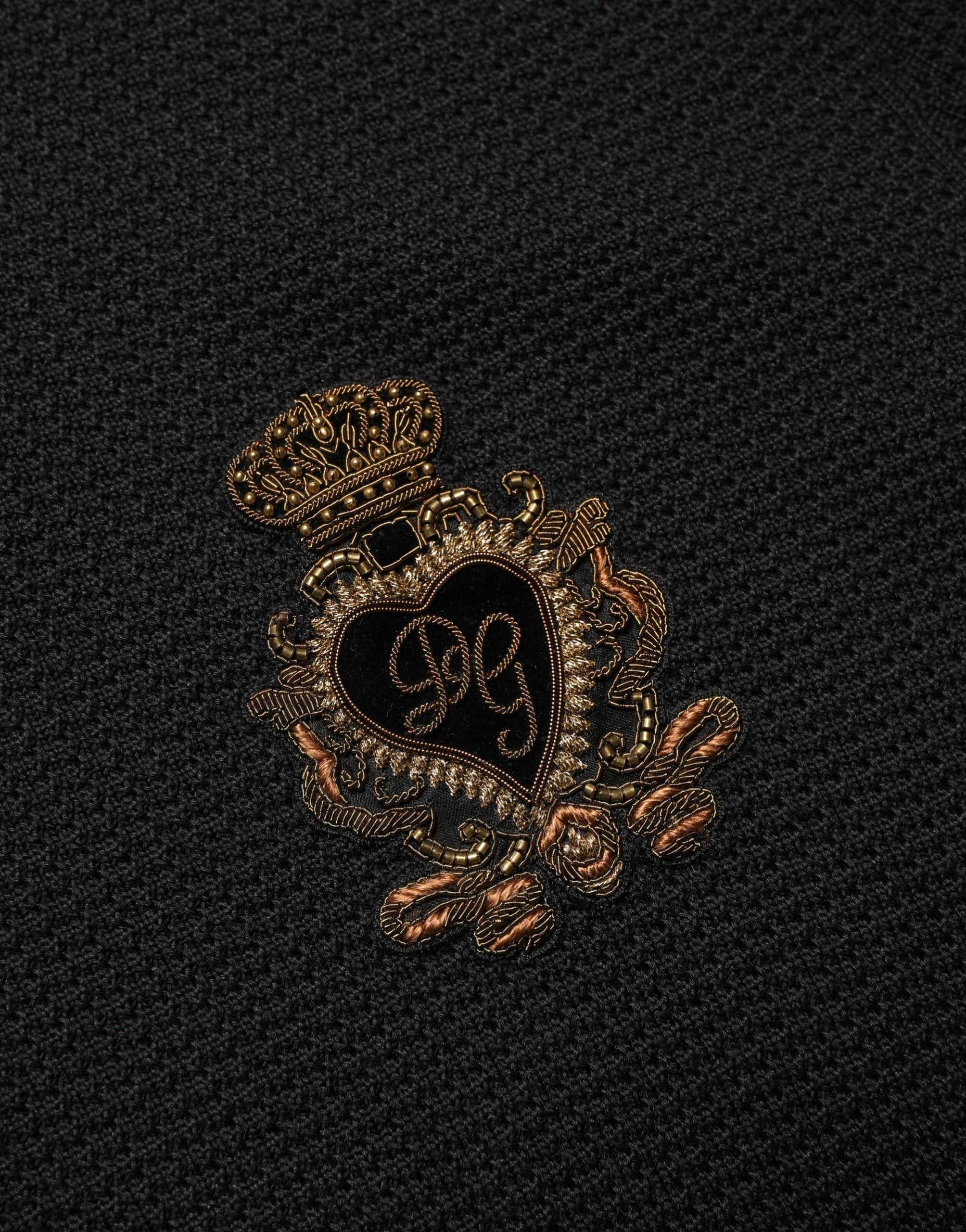 Schwarzes Wappen-Patch Seiden-Poloshirt