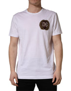 Weißes T-Shirt mit Rundhalsausschnitt und DG-Blattstickerei