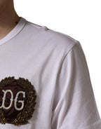 Weißes T-Shirt mit Rundhalsausschnitt und DG-Blattstickerei