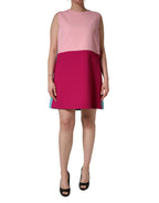 Pink Blue Wool Sleeveless Shift Mini  Dress