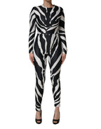 Schwarz Weiß Polyester Zebra-Muster Jumpsuit