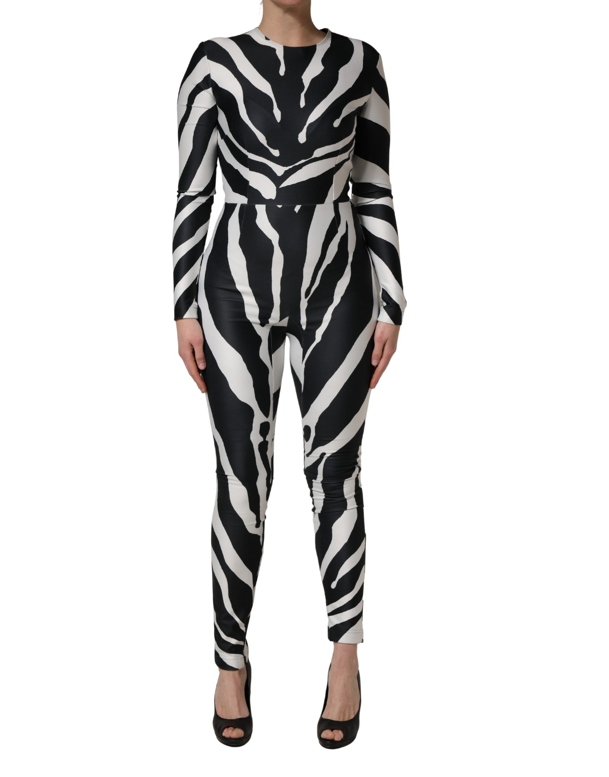Schwarz Weiß Polyester Zebra-Muster Jumpsuit
