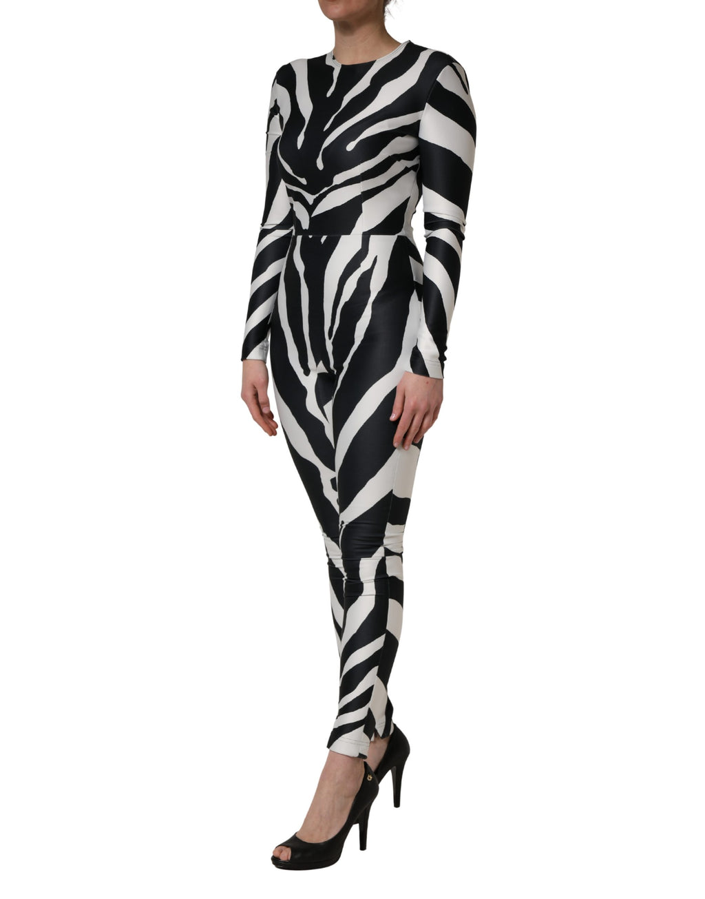 Schwarz Weiß Polyester Zebra-Muster Jumpsuit