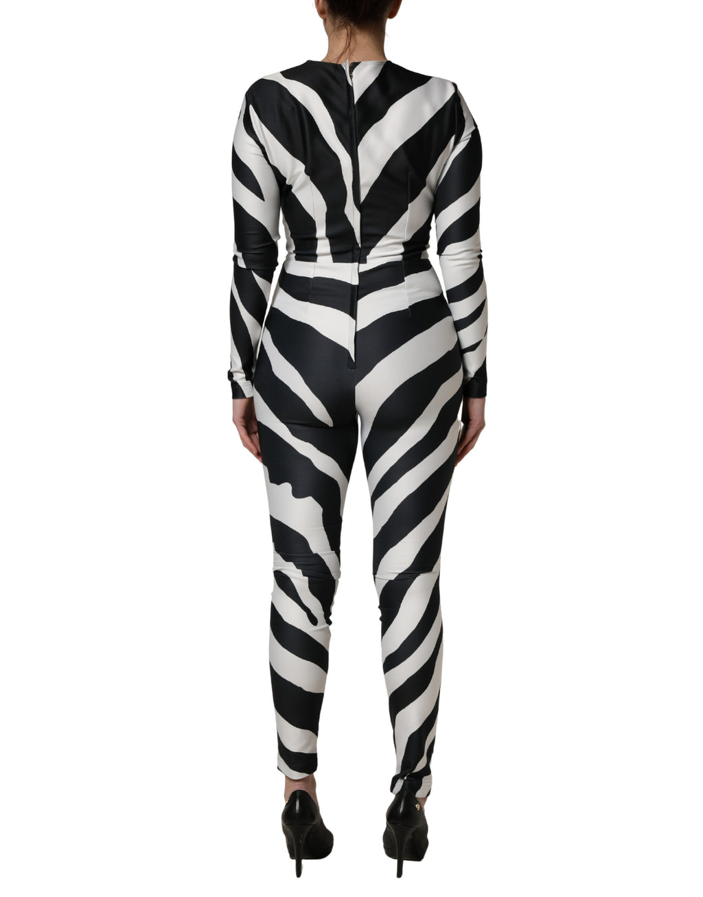 Schwarz Weiß Polyester Zebra-Muster Jumpsuit