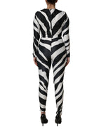 Schwarz Weiß Polyester Zebra-Muster Jumpsuit