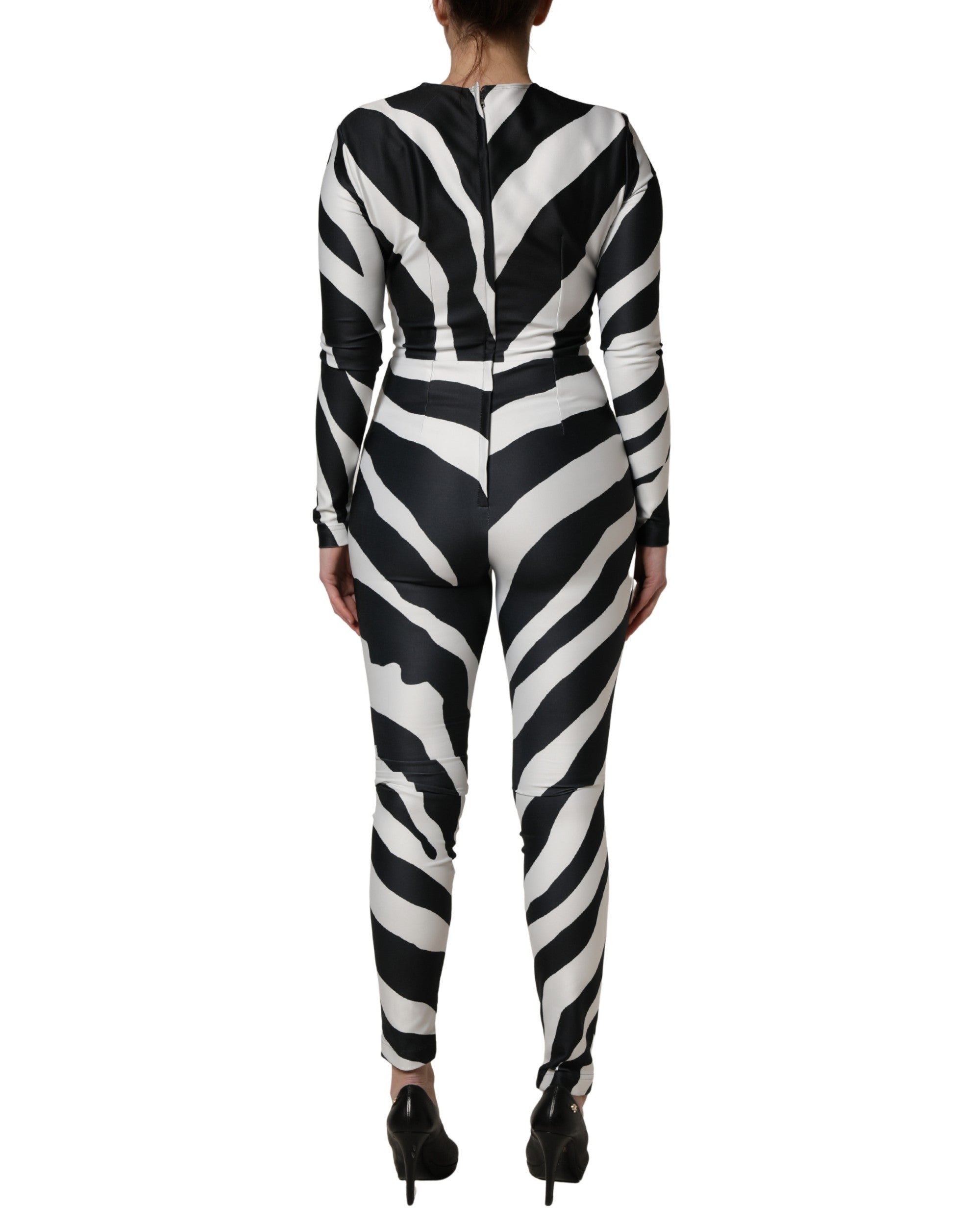 Schwarz Weiß Polyester Zebra-Muster Jumpsuit